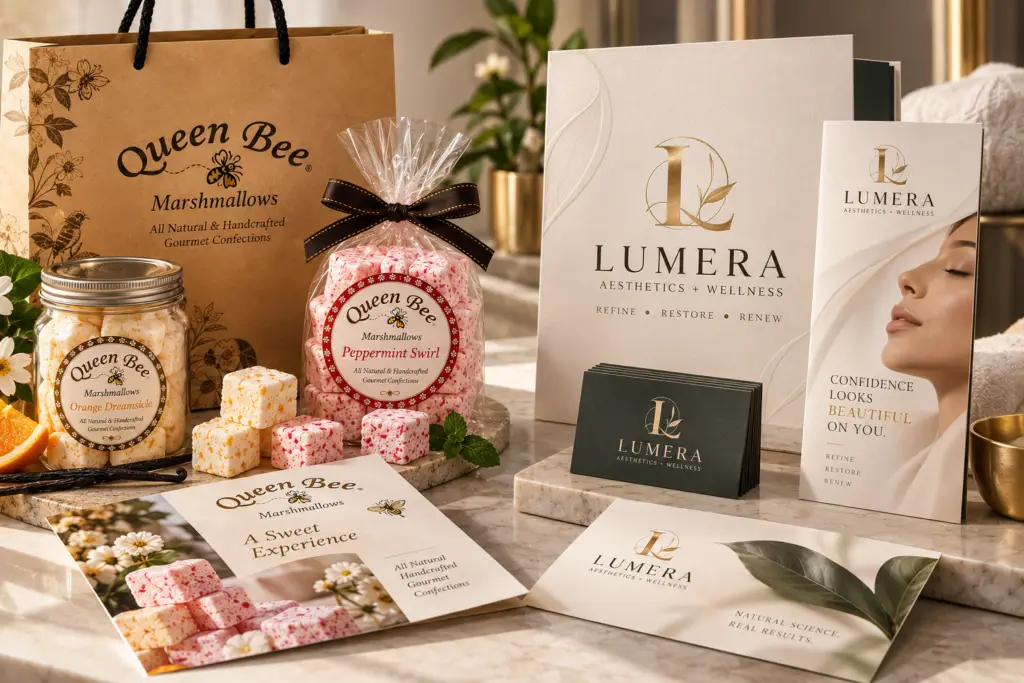 Brand identity, packaging and marketing collateral showcasing Aurum Design creative services