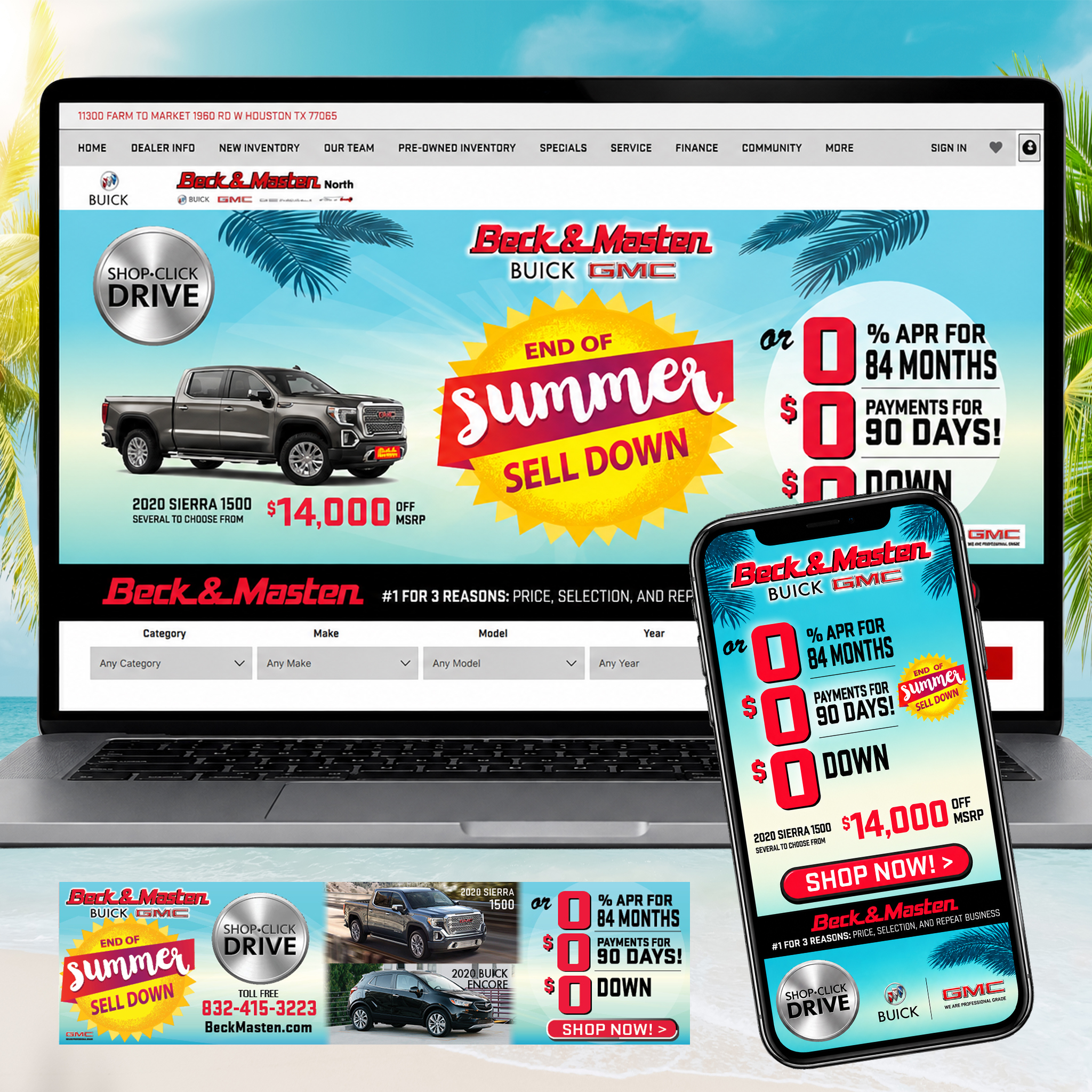 Beck and Masten Buick GMC coordinated automotive digital campaign across website, mobile and display advertising