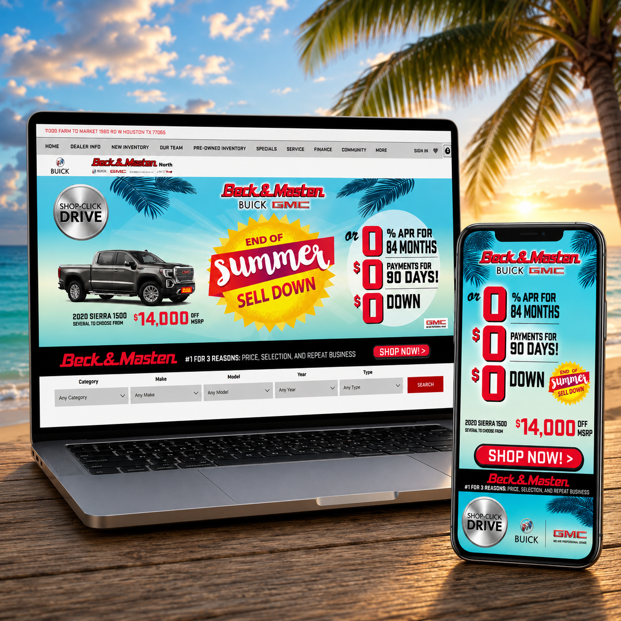 Beck and Masten Buick GMC coordinated automotive digital campaign across website, mobile and display advertising