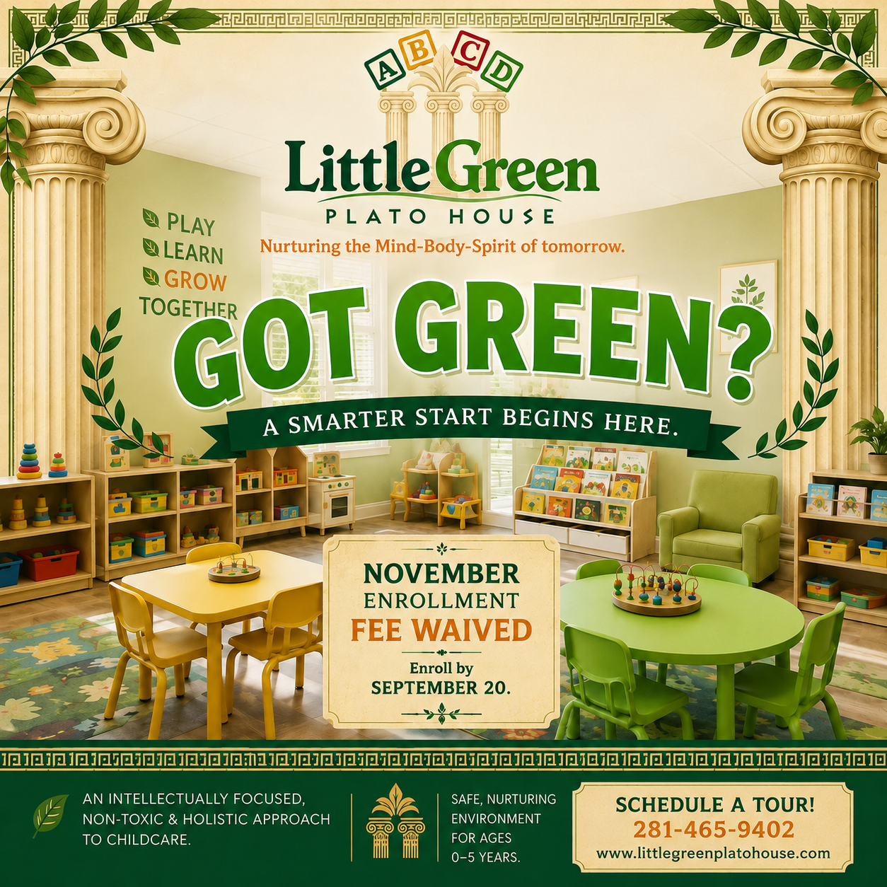 Childcare enrollment marketing campaign for Little Green Plato House