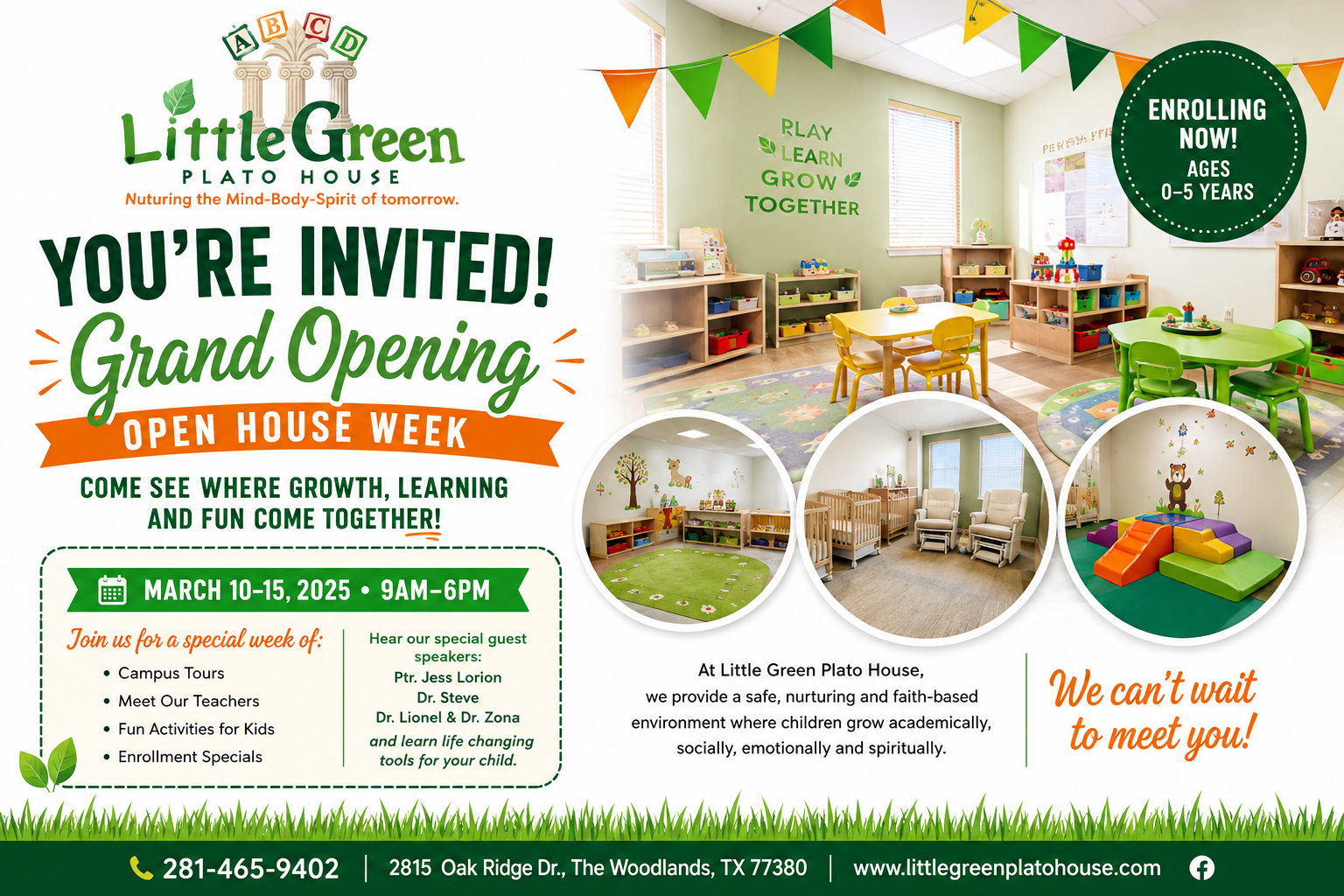 Little Green Plato House grand opening childcare marketing campaign and social media design