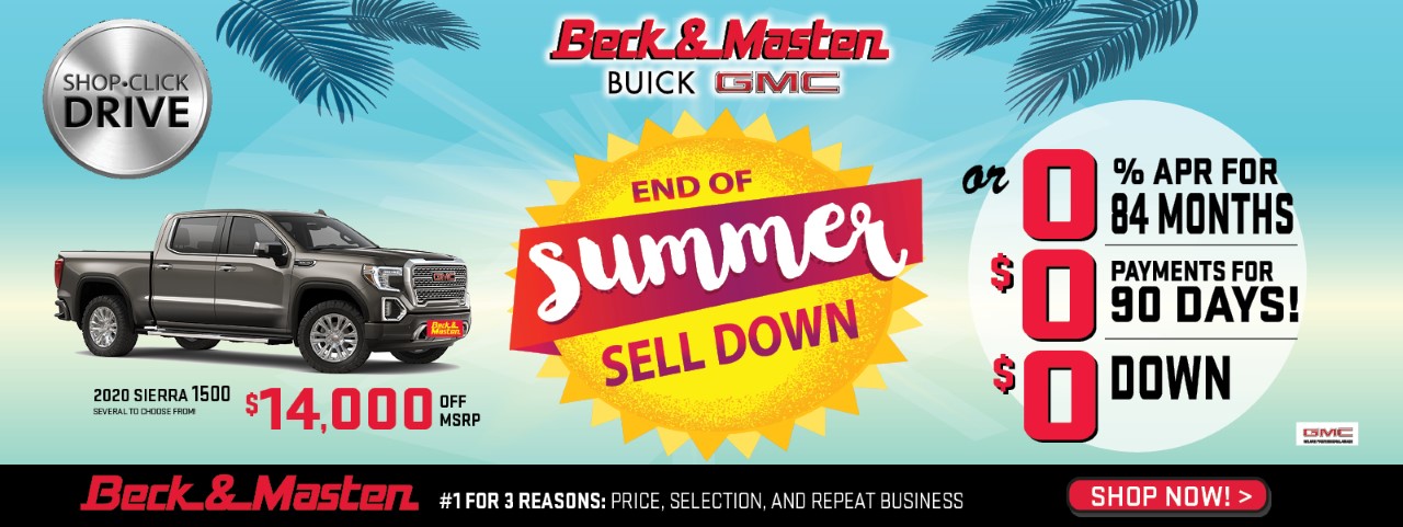 Beck and Masten Buick GMC digital display advertising campaign shown across multiple banner sizes