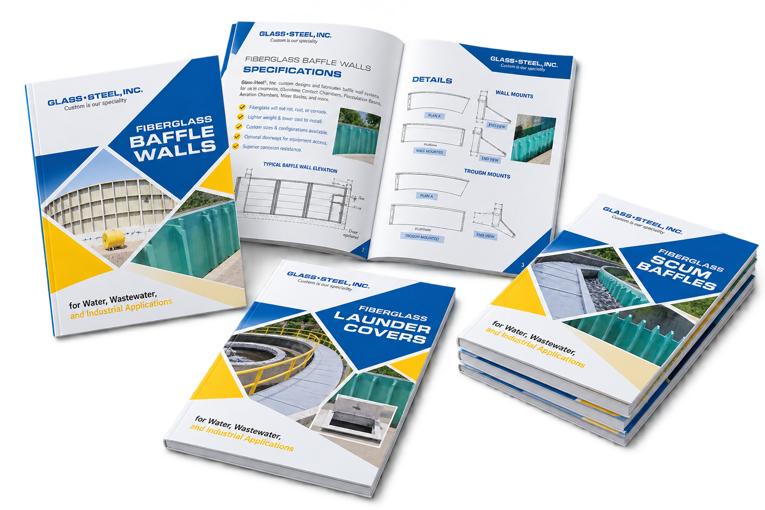 Glass-Steel fiberglass scum baffles technical literature and brochure design