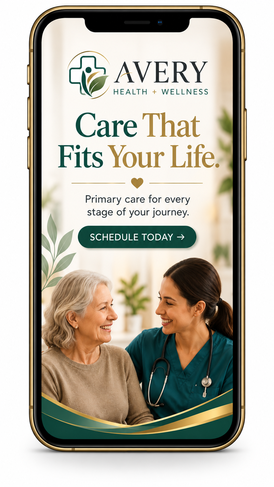 Healthcare social campaign for Avery Health + Wellness featuring primary care services and appointment scheduling