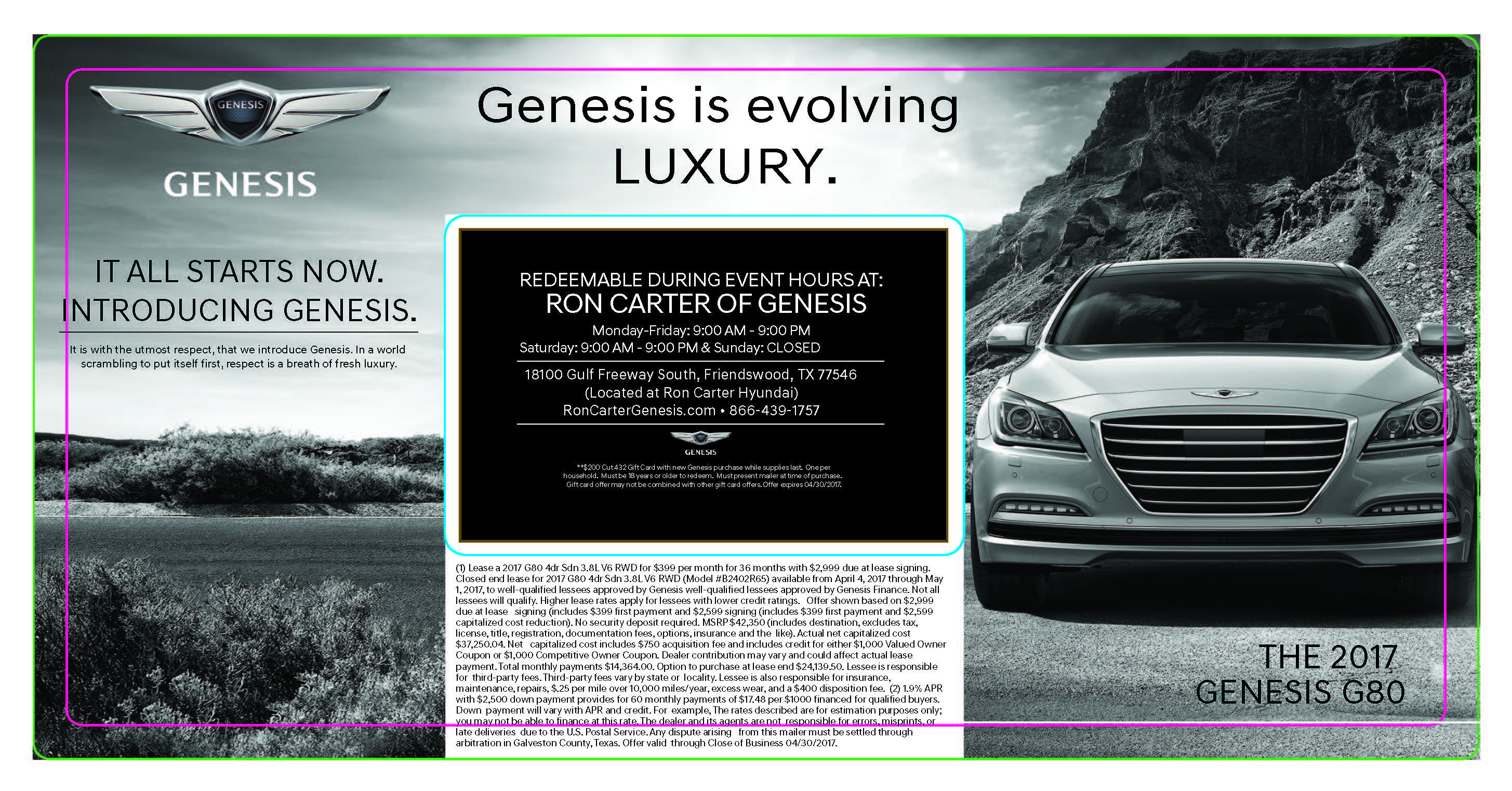 Genesis luxury automotive advertising and promotional campaign mailer design