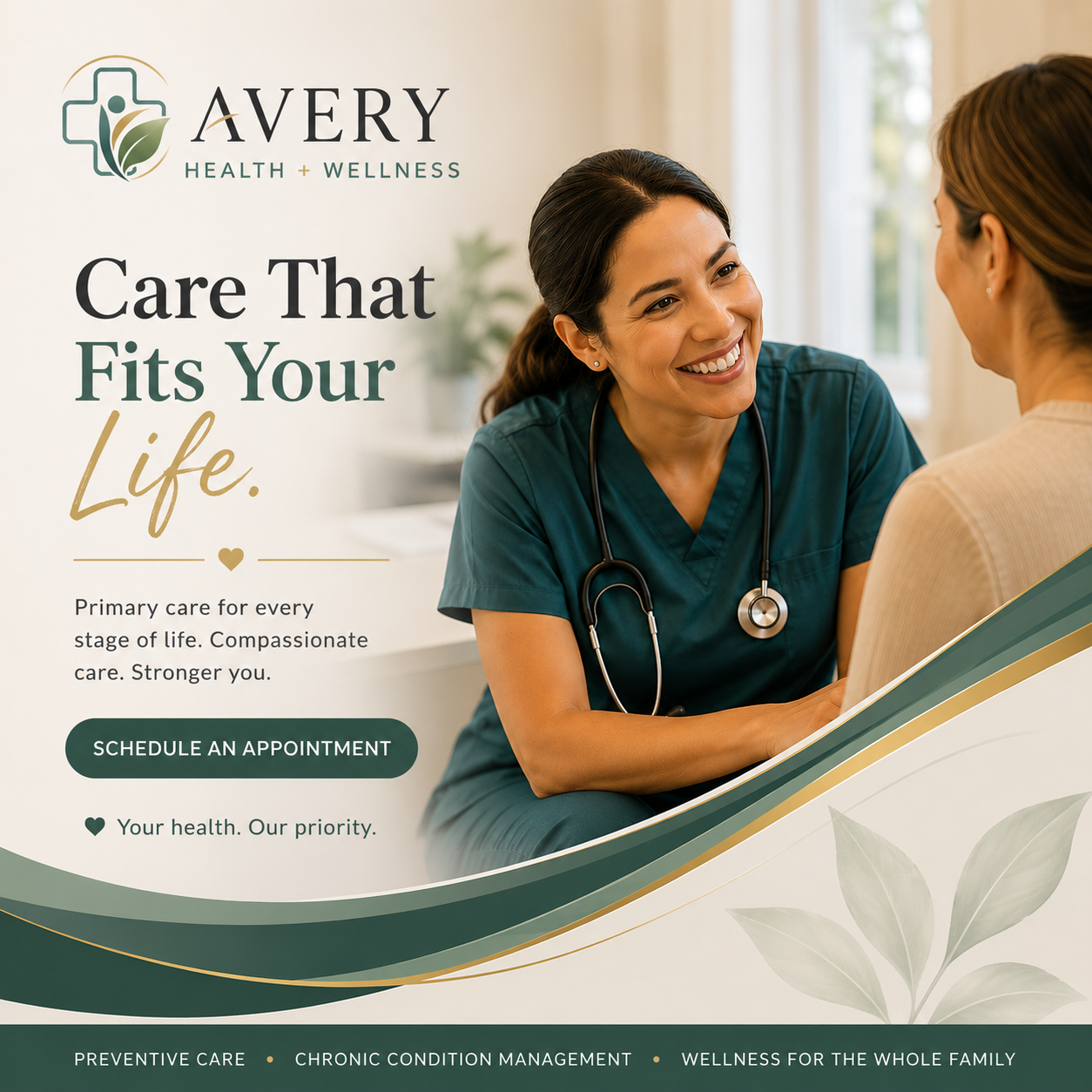 Primary care social media marketing design for Avery Health + Wellness