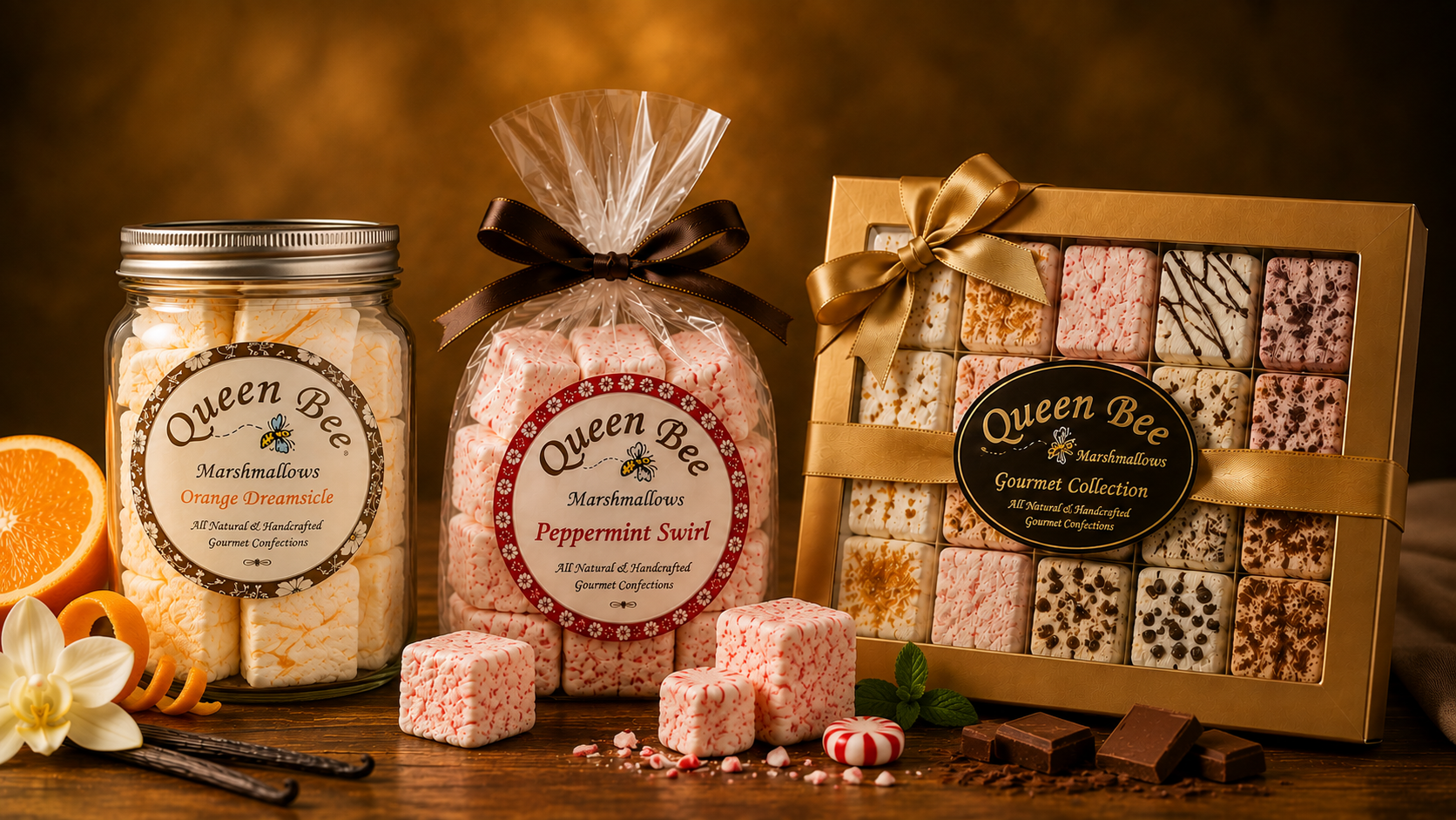 Queen Bee Marshmallows Packaging + Product Line