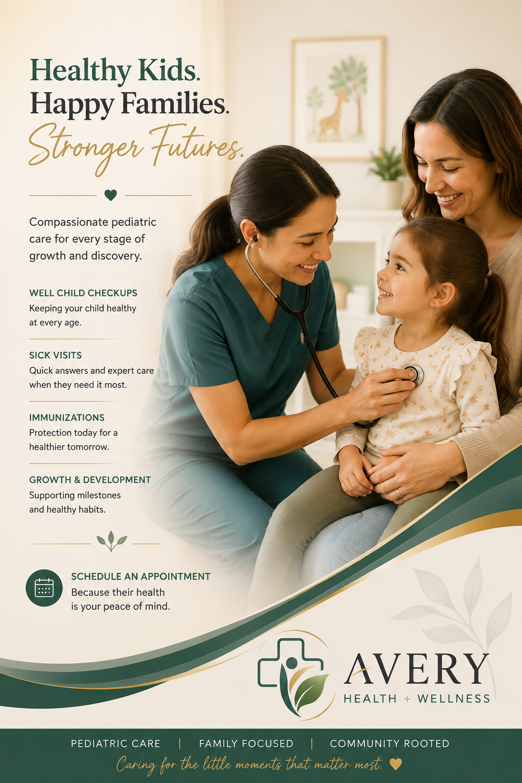 Pediatric healthcare marketing campaign and social media design for Avery Health + Wellness